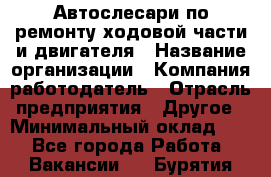 Автослесари по ремонту ходовой части и двигателя › Название организации ­ Компания-работодатель › Отрасль предприятия ­ Другое › Минимальный оклад ­ 1 - Все города Работа » Вакансии   . Бурятия респ.